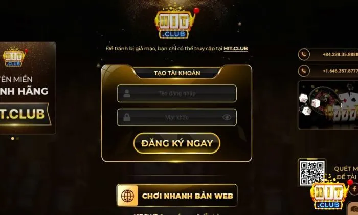 Chọn đăng ký tài khoản trên Hitclub để tạo lập