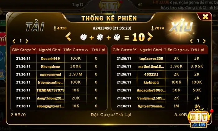 Công thức tính tiền tài xỉu Hitclub